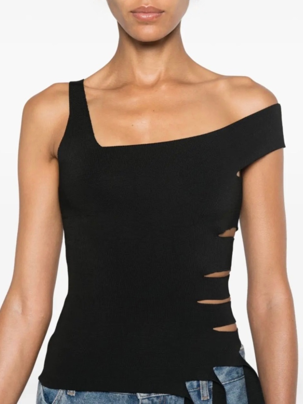 Mugler Black Bandage Knitted Top Sz M New With Tags